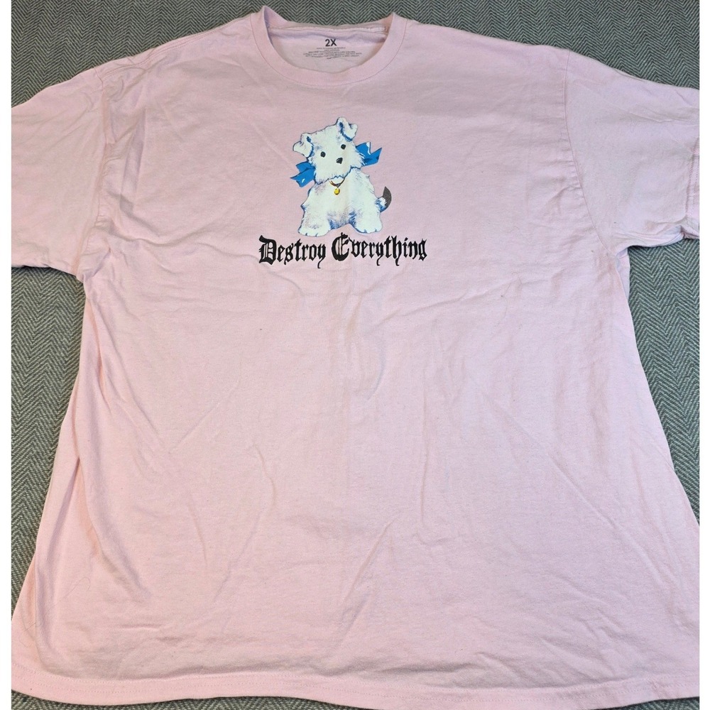 Destroy Everything Pink Graphic T-Shirt Puppy Gothic Text Mens 2XL Short Sleeve